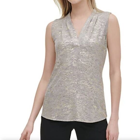 Calvin Klein Pleated Metallic Blouse - Picture 1 of 8